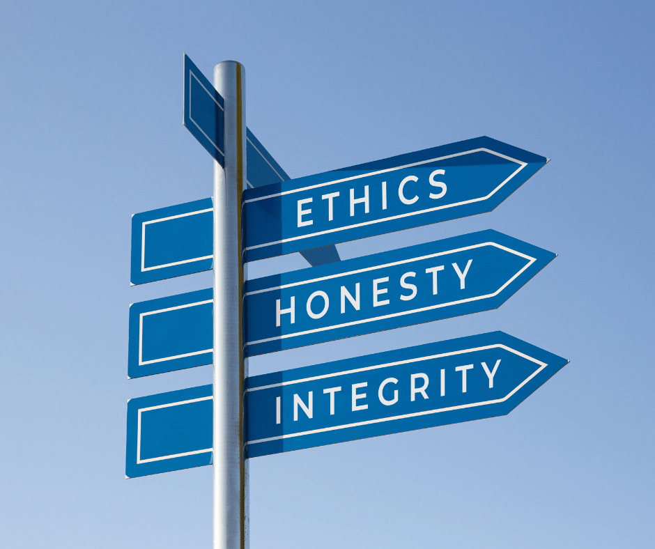 Ethics, Honesty and integrity sign